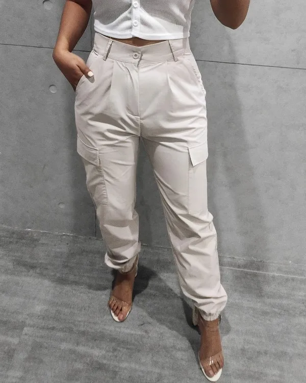 

Casual Pants Women Autumn 2021 New Fashion Pocket Design High Waisted Pants