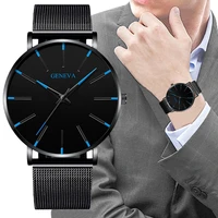 top european and american fashion minimalist ultra thin mens watch stainless steel business mesh strap casual quartz watch