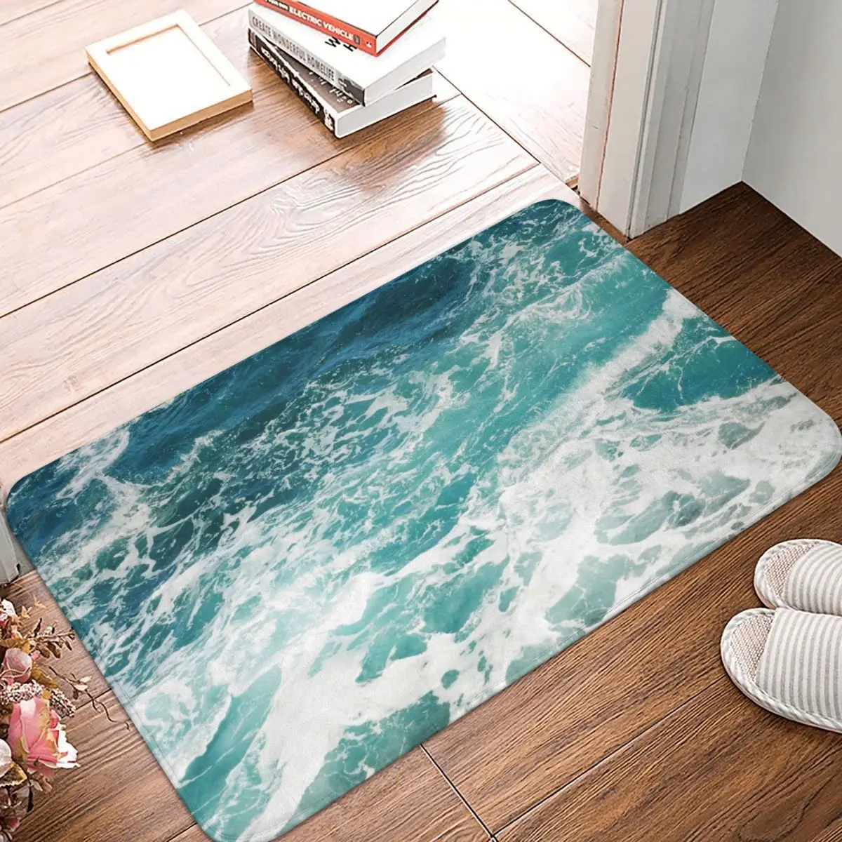 

Blue Ocean Waves Doormat Carpet Mat Rug Polyester Non-Slip Floor Decor Bath Bathroom Kitchen Living Room Balcony Hallway 40x60