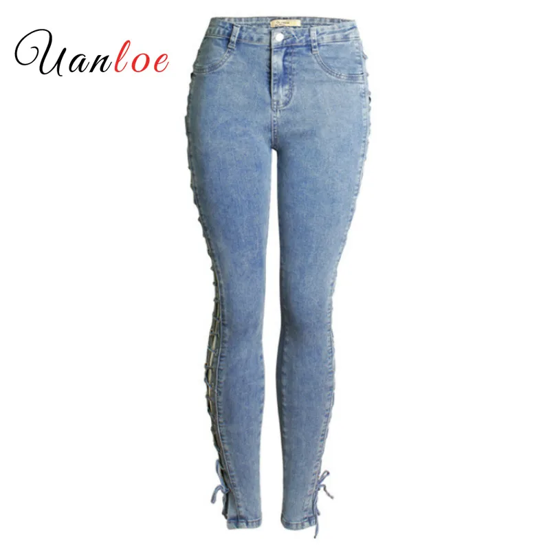 2019 женские джинсы со шнуровкой модные рваные узкие джинсовые брюки-карандаш с