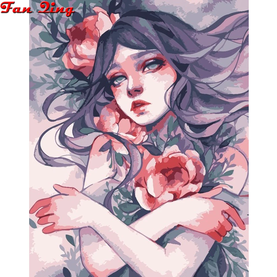 Алмазная 5D картина Цветочная девушка полная вышивка крестиком мозаика из страз