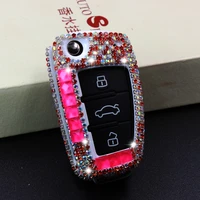 luxury diamond car key case bling cover key shell holder with key chain accessories for audi a1 a3 a4 a5 q7 a6 c5 c6 car styling