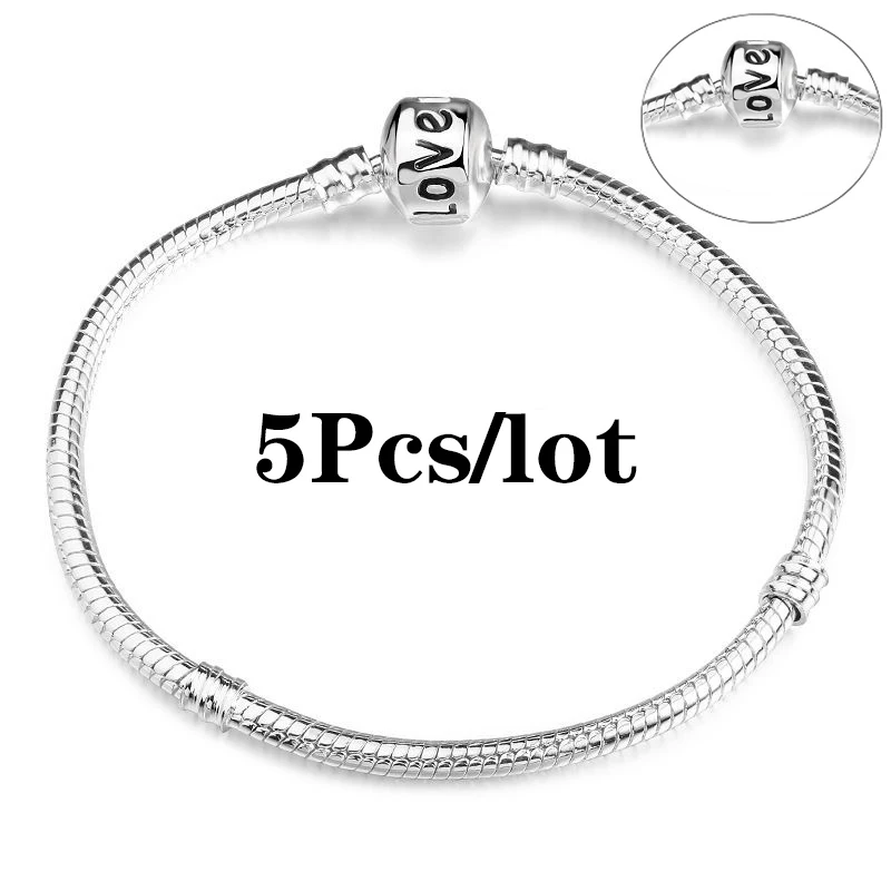 5pcs/lot Snake Chain Safety Clasp European Brand Bracelet Fit DIY Charm Bracelets &amp Bangles Jewelry For Women Men Gift - купить по