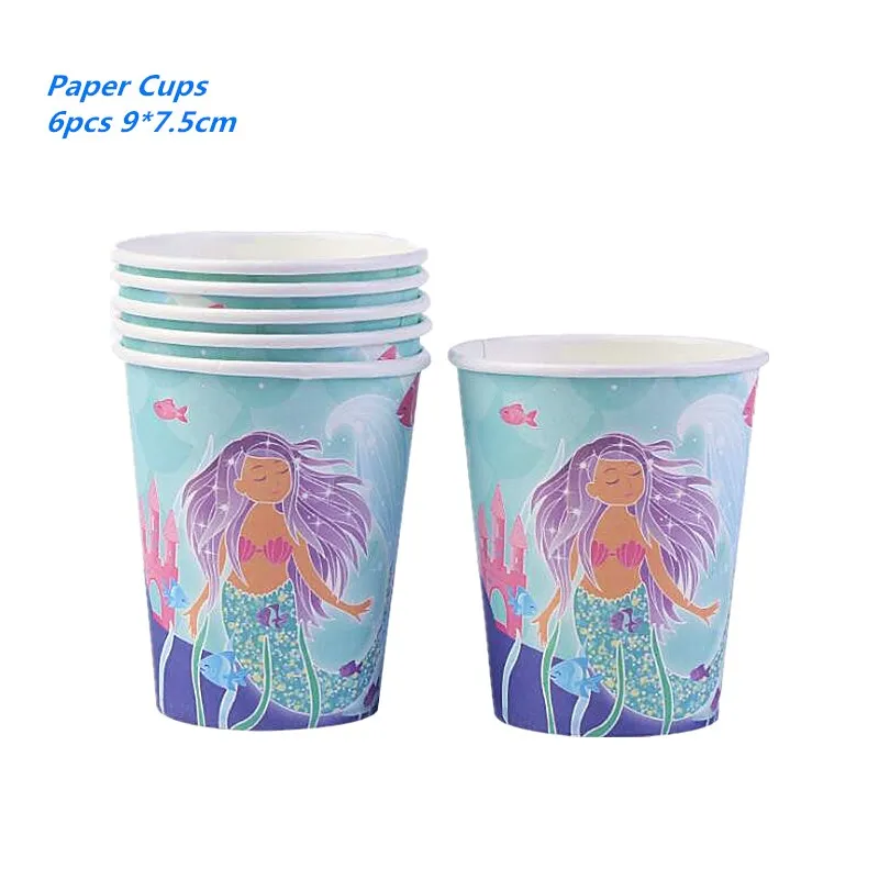 6pcs cup 10 шт. Русалочка бумажная Конфета попкорн Подарочная коробка Висячие десертные сумки подарки для девочек на свадьбу День рождения вечерние украшения Русалочки - Цвет: 6pcs cup