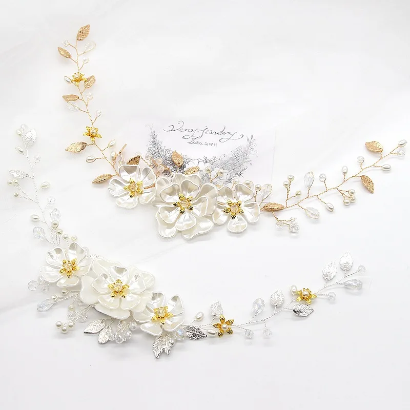 Элегантный свадебный обруч с жемчугом и белым цветком для волос подарок 2019 |