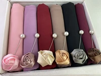 6pcsbox womens plain hijab wrap solid color shawl headband muslim hijab headscarf foulard packing with box