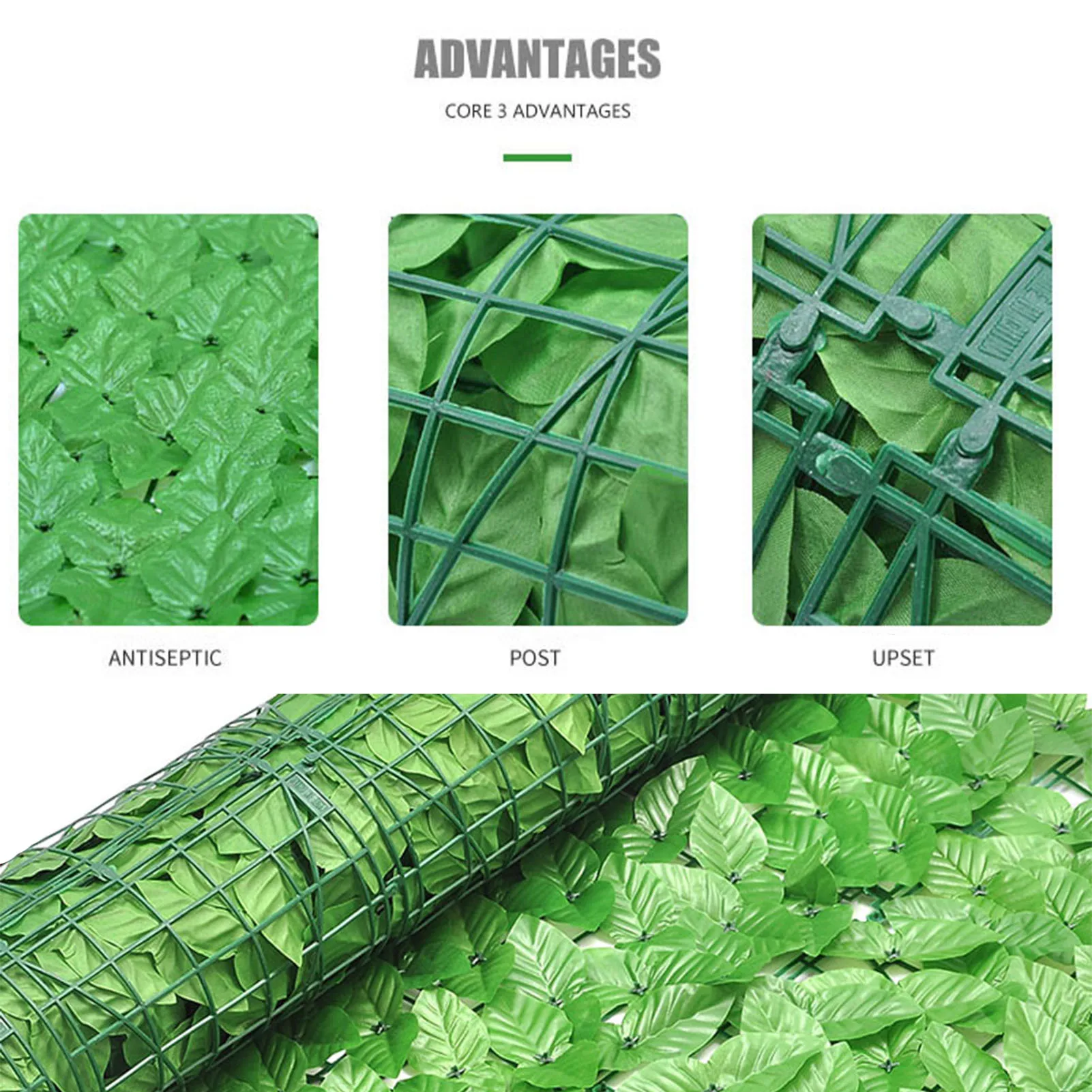 

1x3m Artificial Ivy Leaf Hedge Screening Green Leaf Privacy Fence Screening Roll UV Fade Protected Privacy Artificial Fence