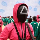 Игра кальмар маска треугольник Квадратный Круг Косплей пластиковая маска красный капюшон мужской головной убор босс костюм реквизит