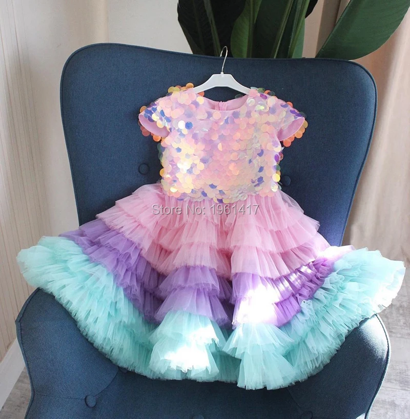 

Kids Colourful Sequins Dress For Girls Flower Ball Gown Baby Girl Princess Dresses for Party Costumes Children Clothing