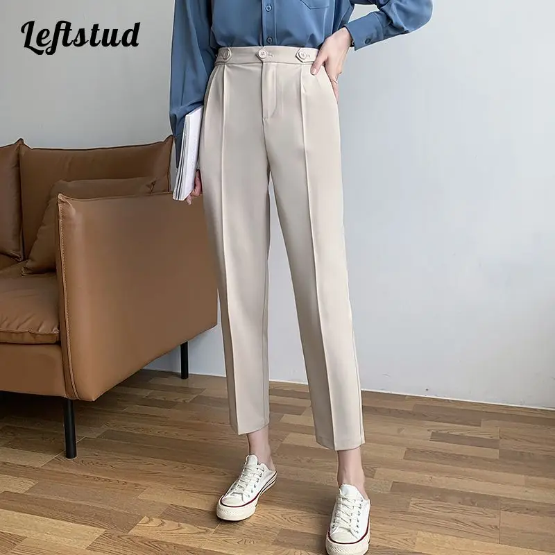 

High-waisted straight cropped trousers 2022 spring and summer new Korean pure color simple commuter casual harem pants women