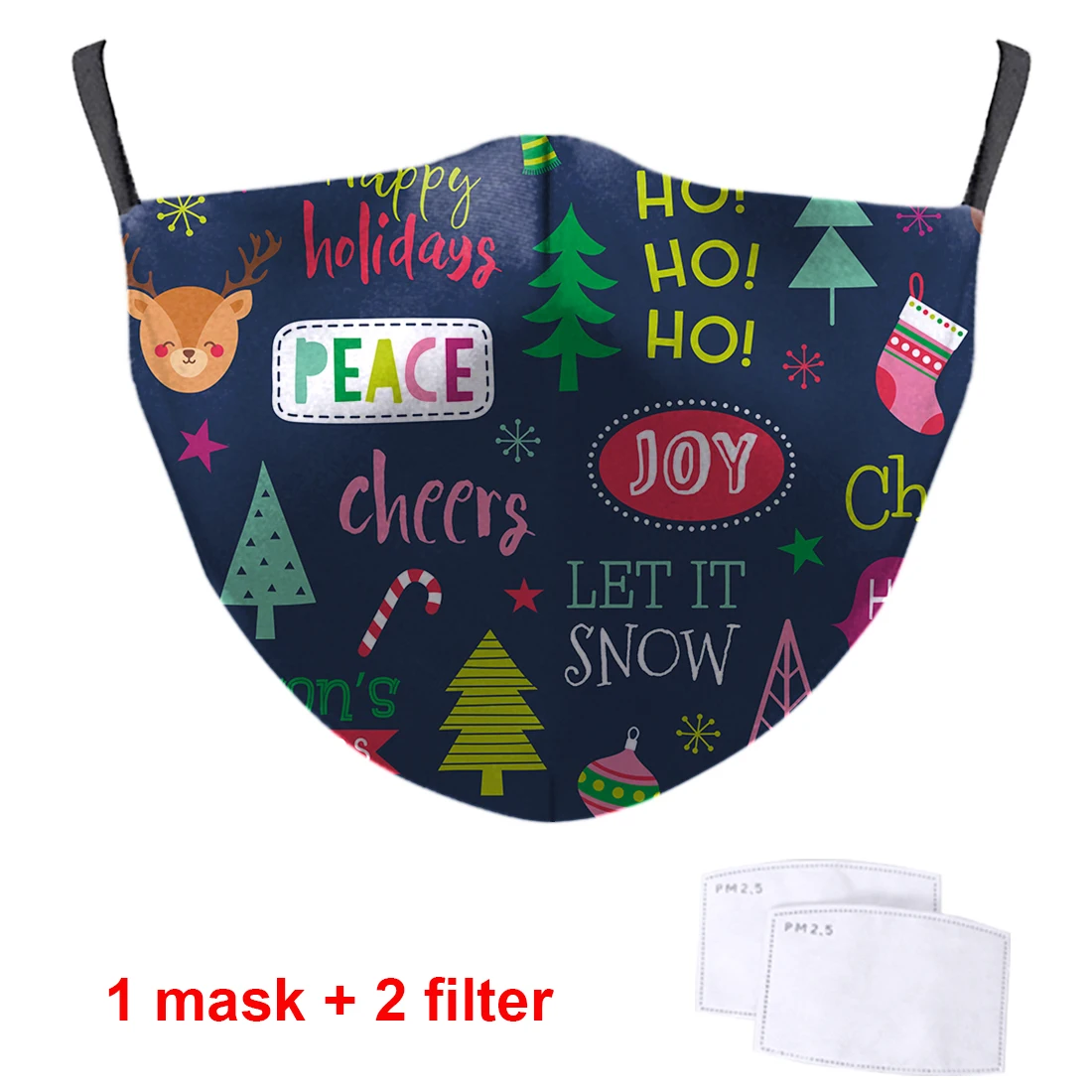 

Reusable Merry Christmas 3D Print Masks Washable Windproof Male PM2.5 Activated Carbon Filter Paper Adjustable Dustproof Masque