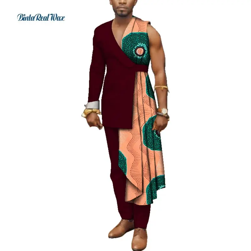 Специальный заказ Мужская африканская одежда Bazin Riche лоскутный топ на одно плечо