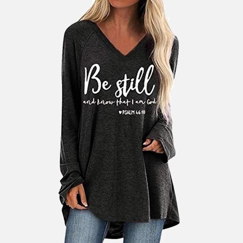Женская футболка с v образным вырезом и длинными рукавами свободная летняя