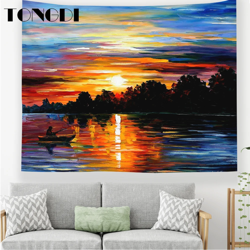 TONGDI Бохо Ретро гобелен элегантный масляный пейзаж картина на стене подвесной