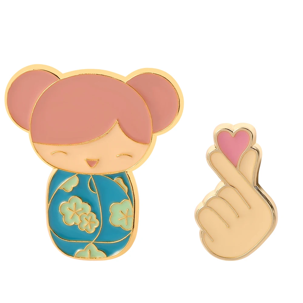 Мультфильм китайский Fuwa девушка рука эмаль булавки брошь милый корейский любовь