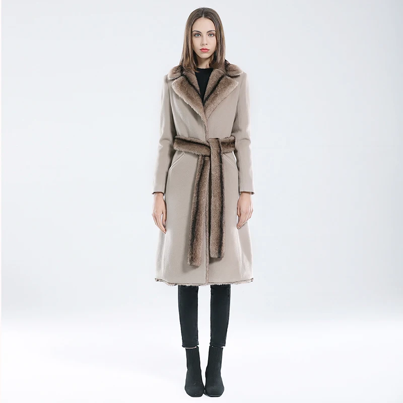 Women Winter Fur Jacket Woolen Coat Casual Winter Outerwear Faux Mink Fur Coat Ladies Parka Thick Warm Overcoat with Belt