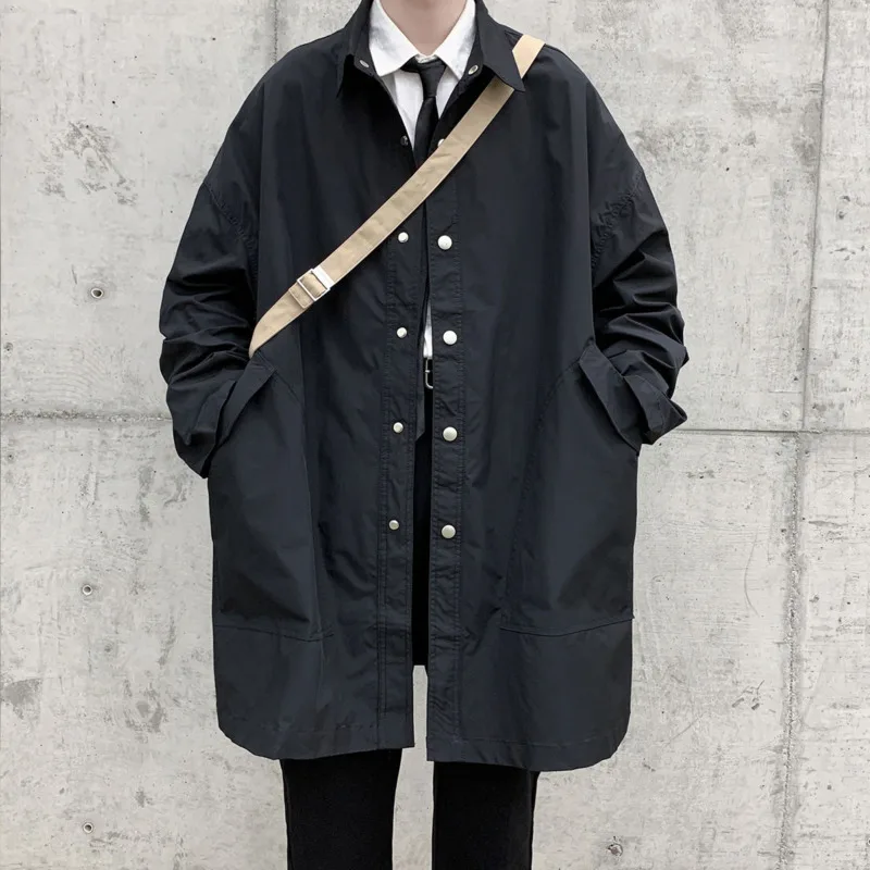 

Autumn Korean Style Trench Men's Fashion Solid Color Casual Long Coat Men Streetwear Wild Loose Windbreaker Jacket Mens Overcoat