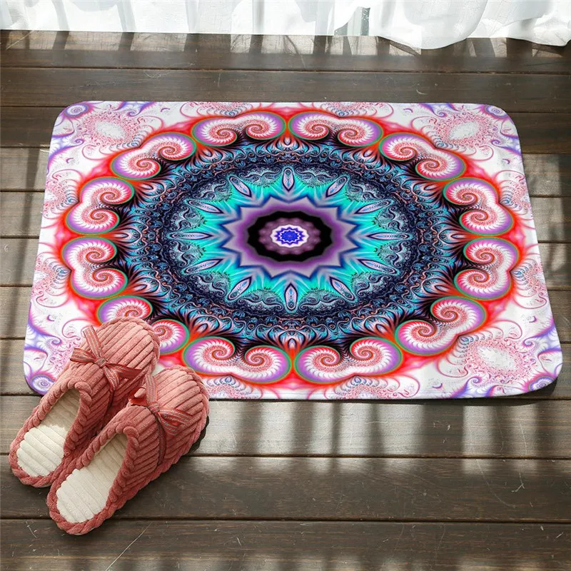 Напольные и дверные фланелевые коврики с изображением мандалы радужного цвета