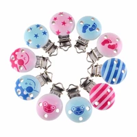 5pcs baby pacifier clips blue star print wood metal holders cute infant soother clasps funny accessories 4 8x2 9cm