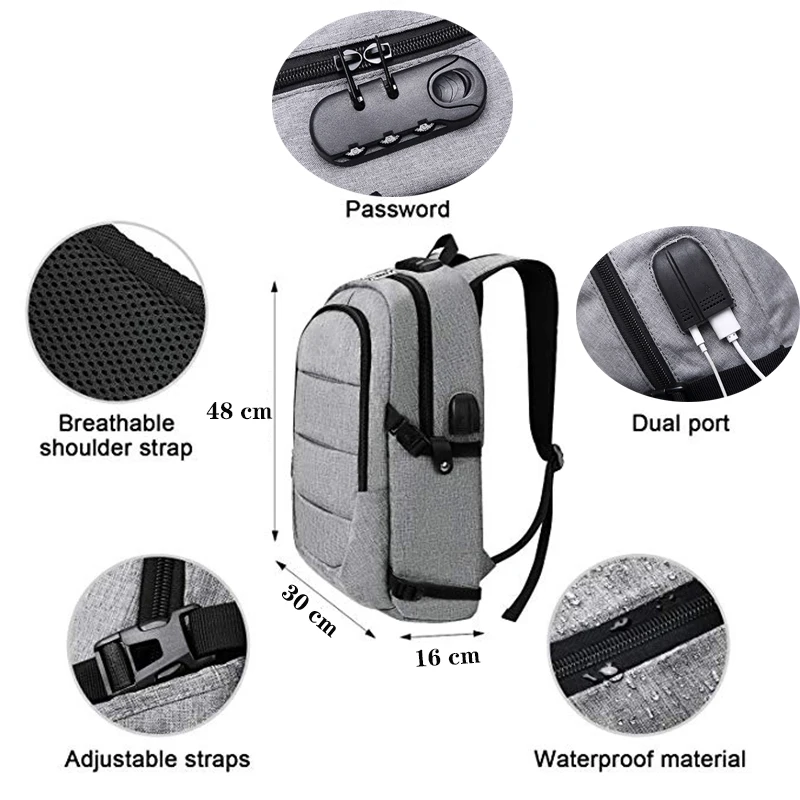 

Anti-Theft Backpack for Men Waterproof Mochila Masculina Labtop Backpack with Charging School Back Pack Travel Business Bag