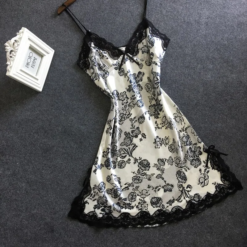 Сексуальные Кружевные ночные рубашки летние шелковые пижамы для женщин