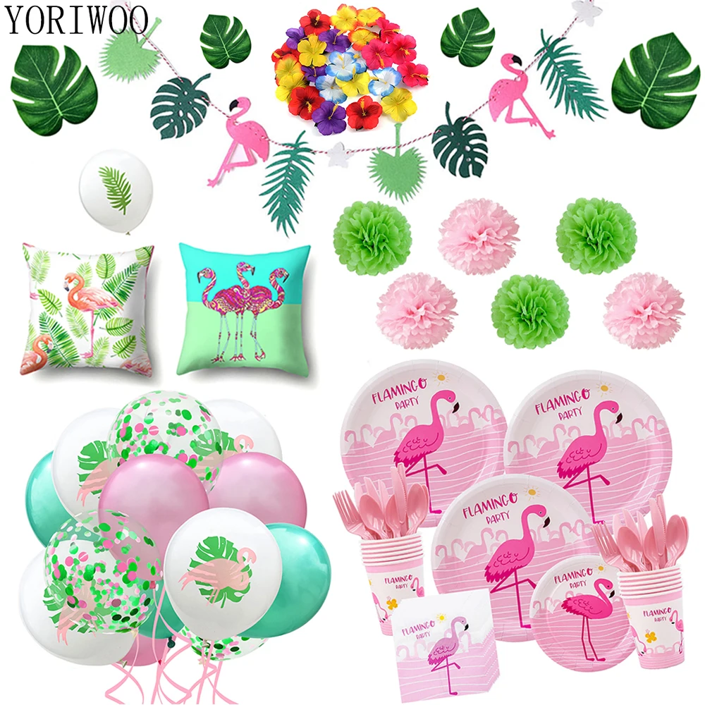 Одноразовая посуда YORIWOO Hawaii Flamingo Детские вечерние украшения на день рождения