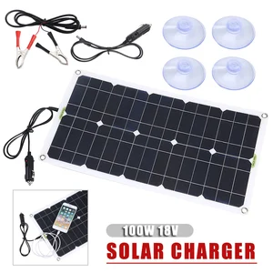 18v 100w solar panel cell phone usb dc battery charger alligator clip suction cups for car boat charging kits free global shipping