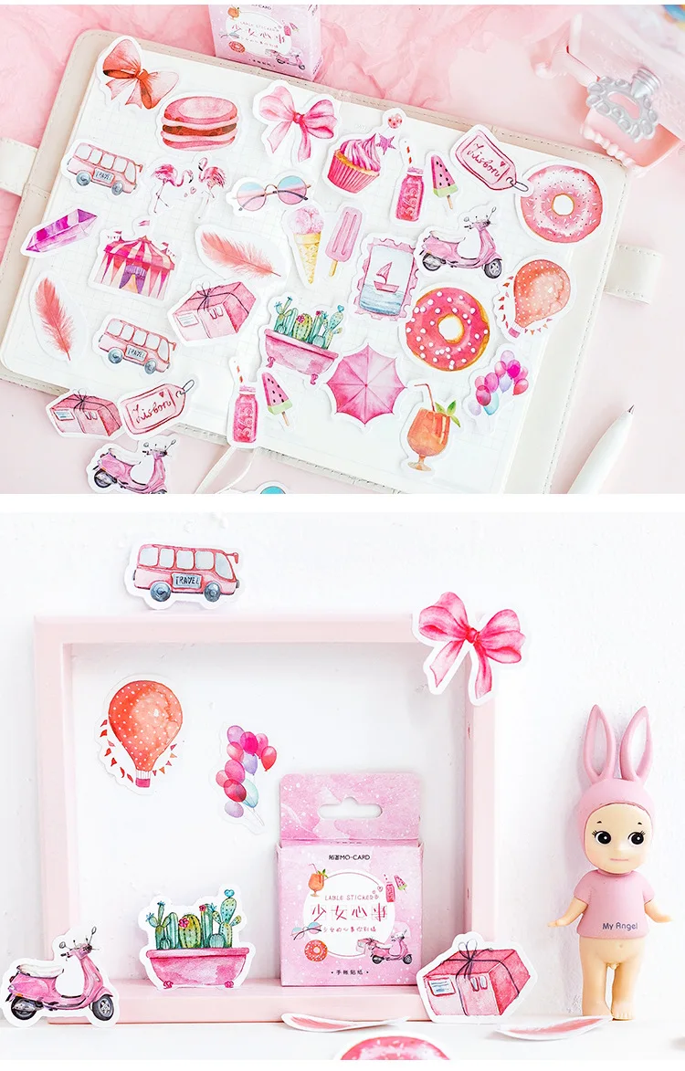 46 шт./коркоркор. розовое сердце Девочка перо воздушный шар мини-бумажная наклейка