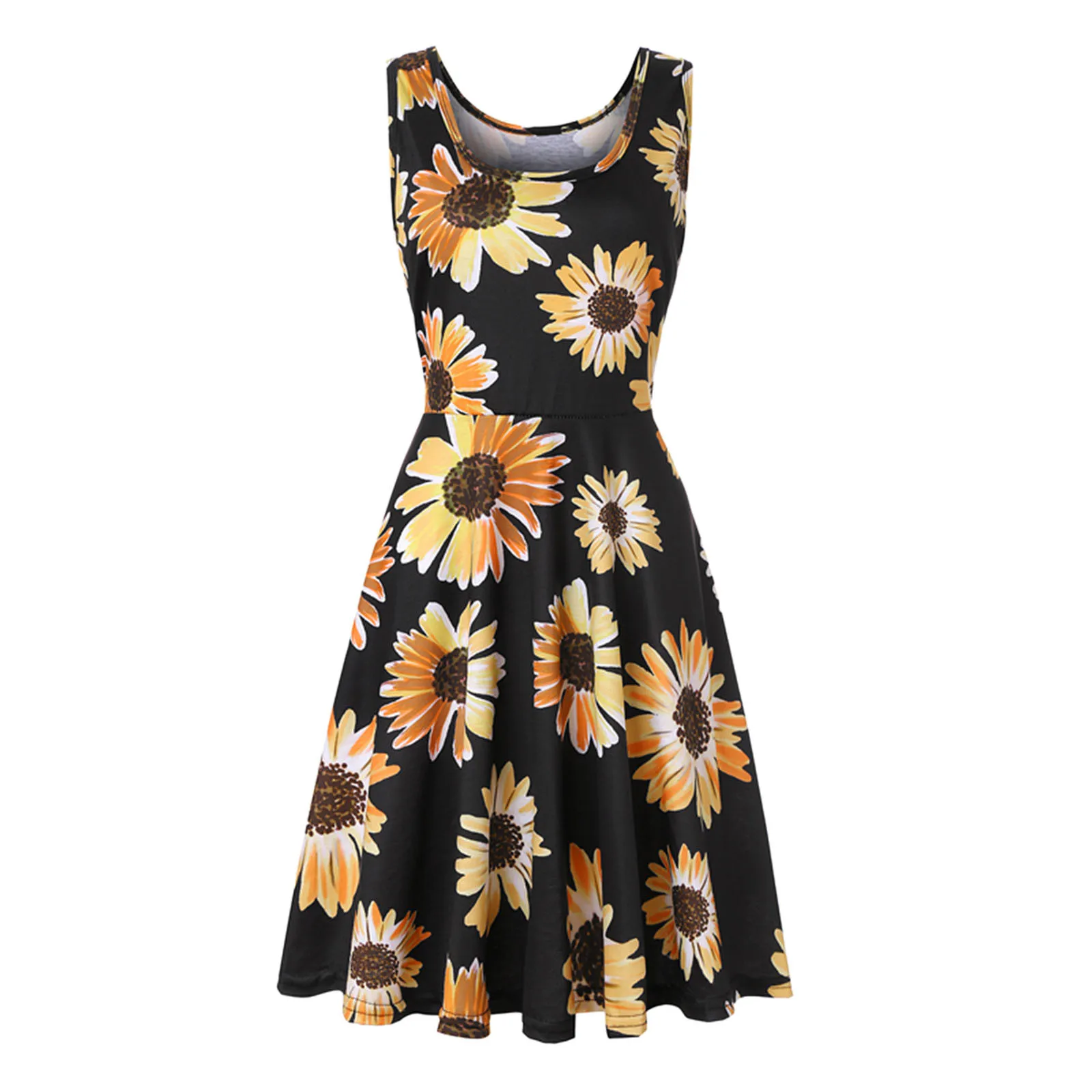 

40# Summer Holiday A Line Sundress Casual Floral Printed Tank Dress Sleeveless O-neck A-line Loose Dress Elegant Women Clothing