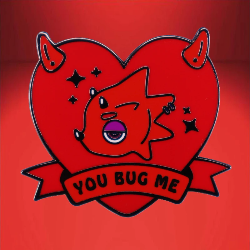 Эмалированная булавка You Bug Me-Flick брошь в виде красного демона с сердцем животное
