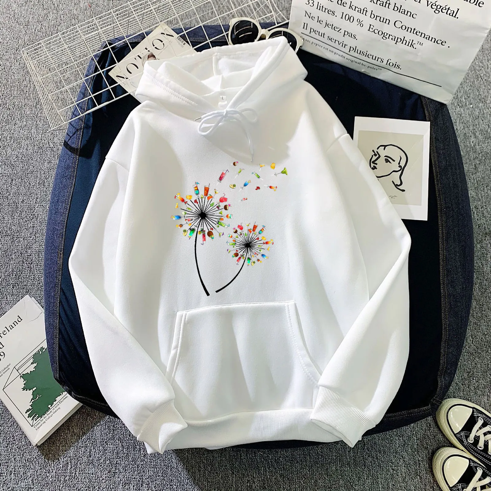 Casual Vintage Korean Pullovers Women sweetshirts Hoodies Oversized Printing Nothing Is Real Sweatshirts Hooded Harajuku Spring