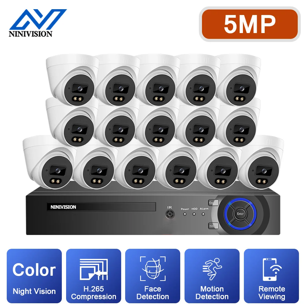 

5MP CCTV 16CH DVR System Kit Color Night Vision Analog Camera AHD Home Video Security System Indoor/Outdoor Motion Detection