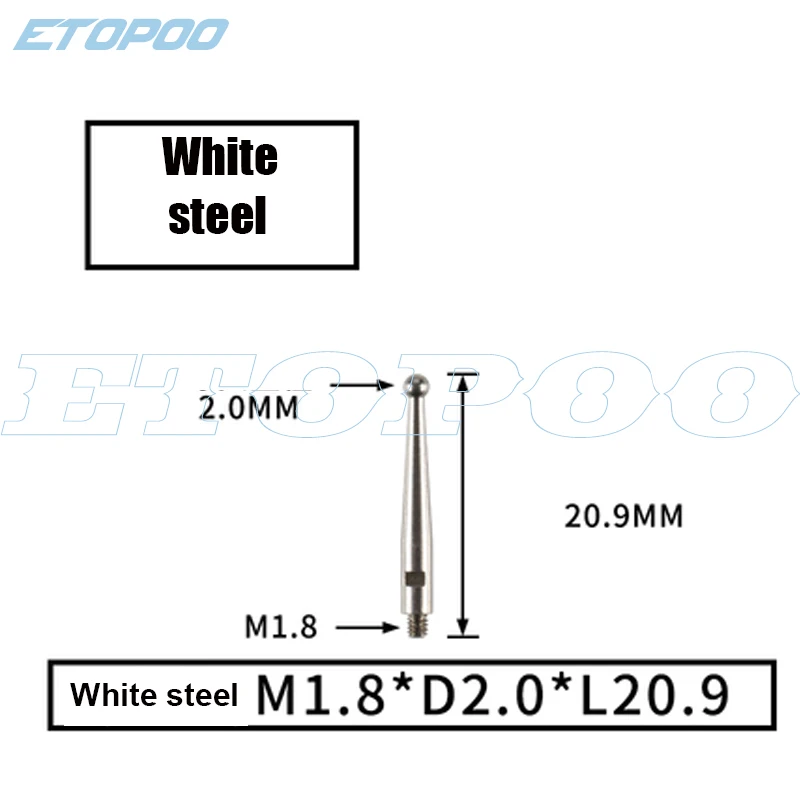 

M1.4 M1.6 M1.8 M2.0 Резьба 2 мм Головка OD 20,9 мм 17,3 мм Длина Рубиновая головка Штифт Калибр Микрометр Наконечник Рычаг Циферблат Тестовый индикатор Зонд