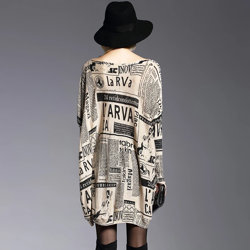 Jielur Winter Fall New Plus Size Letter Printed Sweater for Women Loose Fashion Batwing Sleeve Sweaters Pullovers Long Knitwear | Женская