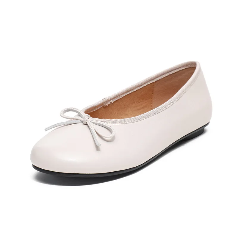 

Leather granny shoes flat bottom bow single shoes 2021 new sheepskin women's shoes pregnant women's soft skin bean shoes