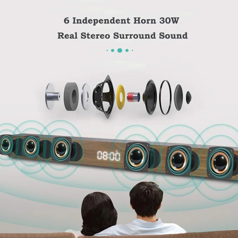 ТВ Саундбар Bluetooth динамик деревянный звук бар HiFi стерео дистанционное управление Поддержка AUX/HDMI/часы дисплей для домашнего кинотеатра