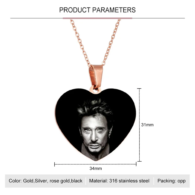 Johnny Hallyday Signature Name Necklace Custom Photo Pendant Stainless Steel Gold Color Chain Necklaces for Women Men Jewelry | Украшения и