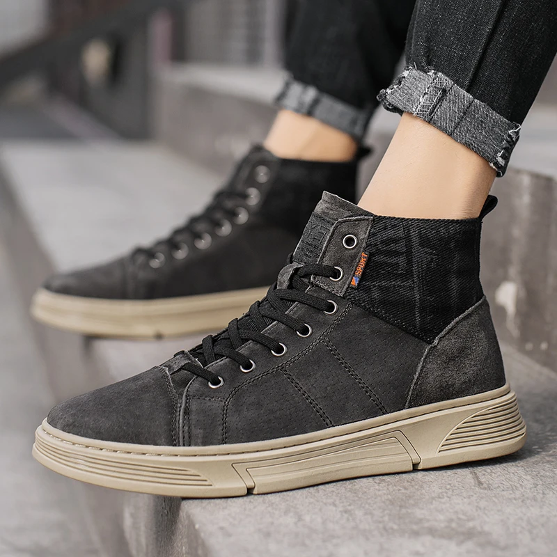 

Men Shoes Fashion Pork Skin Breathable Autumn Lace Up Casual Shoes Outdoor Men Sneakers High Top Winter Sneakers for Men *