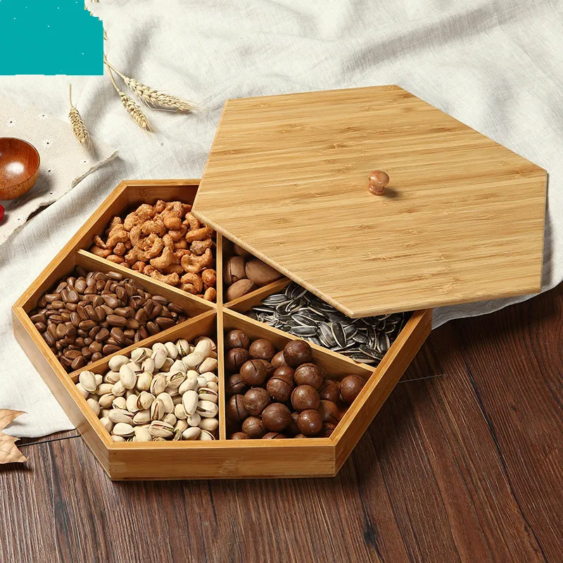 Тарелка для сушеных фруктов из натурального бамбука креативные точки с крышкой