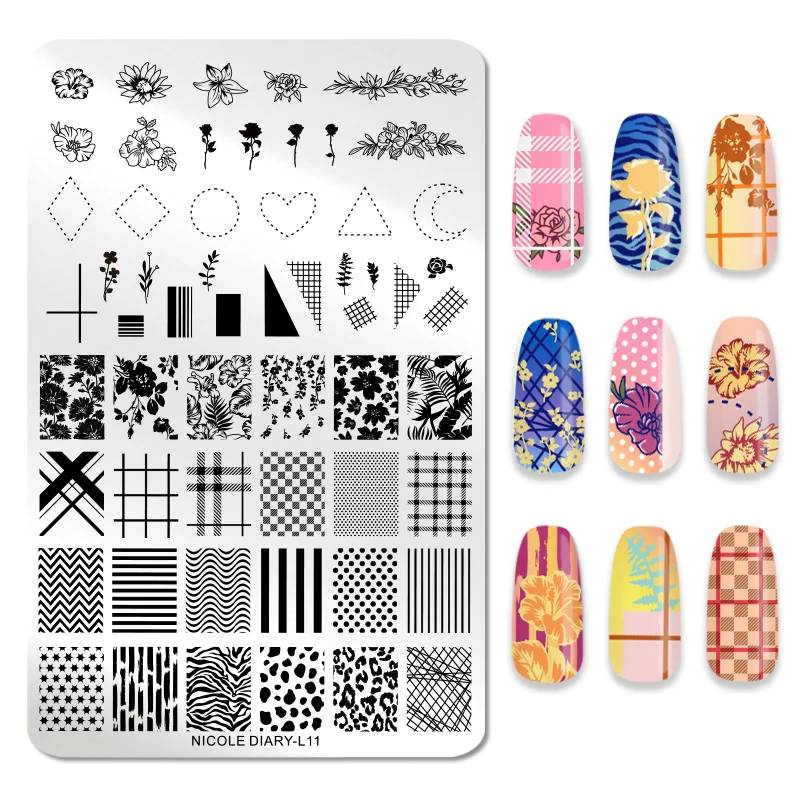 NICOLE DIARY Прямоугольный дизайн с французскими краями шаблонные штампы для нейл