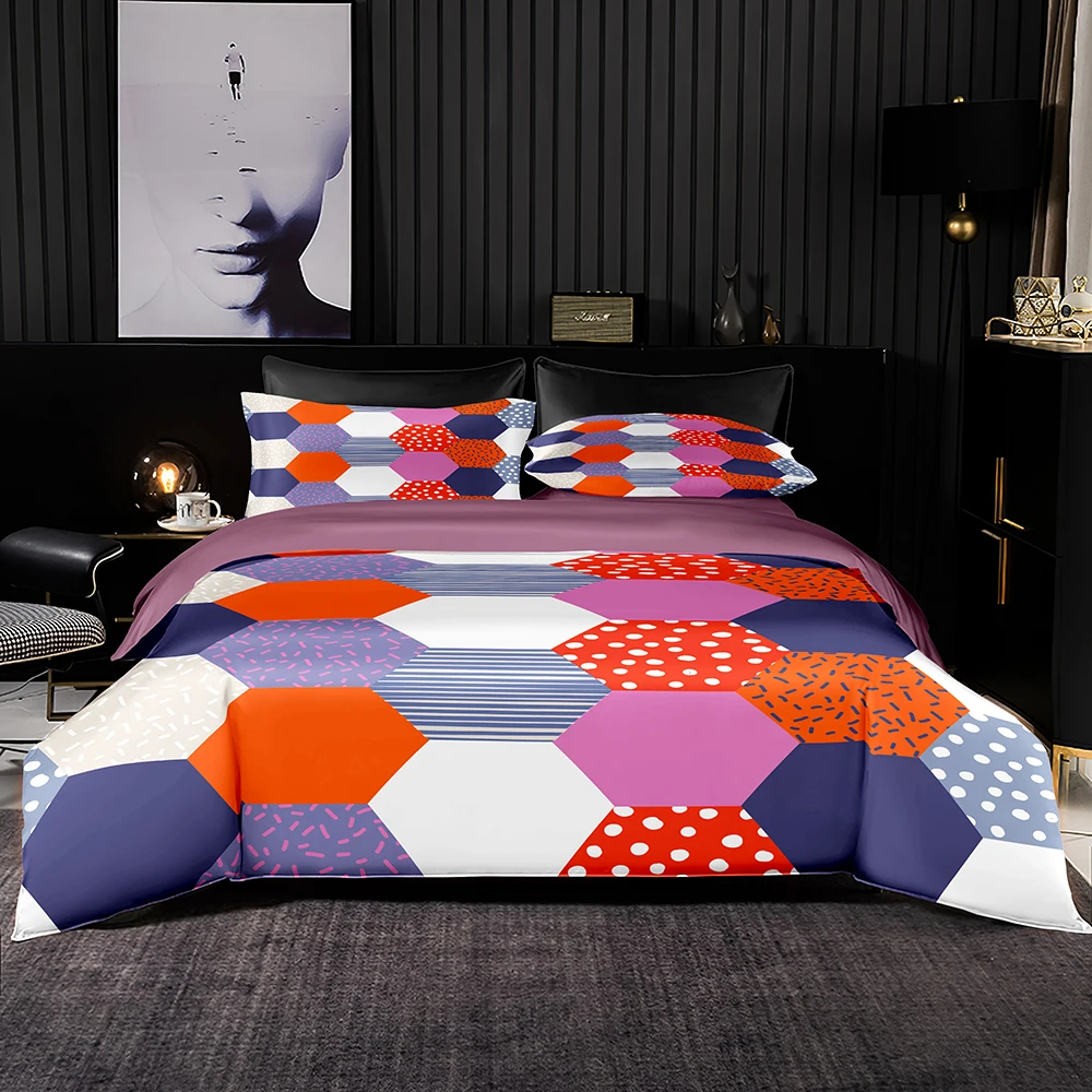 Light Purple Bedding Set Well Made Duvet Cover Dark Blue Lattice Pattern for Queen King Size Home Textiles with Pillowcase | Дом и сад