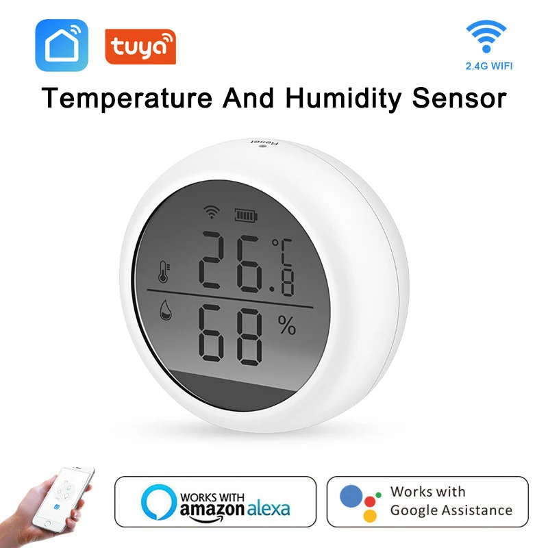 

Tuya WIFI Smart Temperature And Humidity Sensor Ultra-low Consumption Battery Power With LED Screen Works With Alexa Google Home