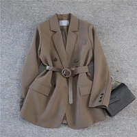 women blazer jacket double breasted sashes new office casual oversized elegant korean pocket suit blazer female fashion outwear