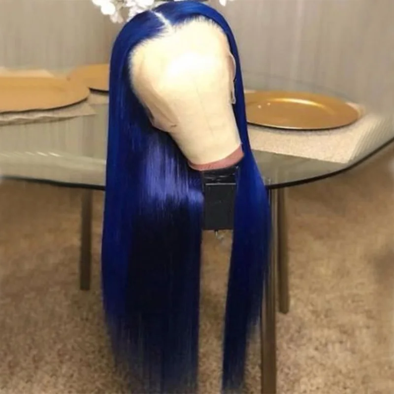 Жёлтый оранжевый темно-синий парик на кружеве с предварительно выщипанными