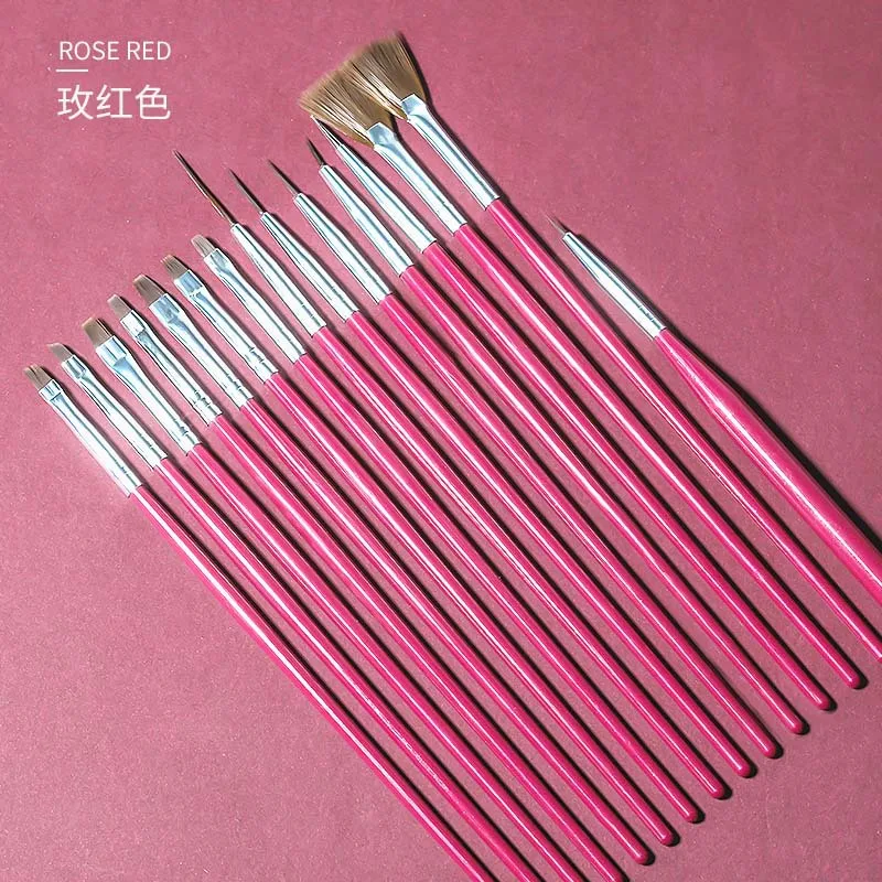 

15pcs Nail Art UV Gel Brush Set Pen UV Gel Nail Art Builder Flat Crystal Painting Drawing Carving Pen Manicure Tool