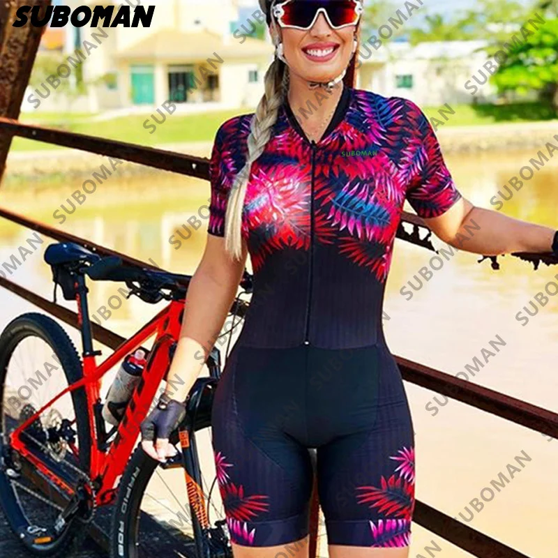 

2021 suboman Team enduro Triathlon Set Women's bike Jersey One Piece Jumpsuit Short Sleeve Macaquinho Ciclismo Feminino Gel Pad
