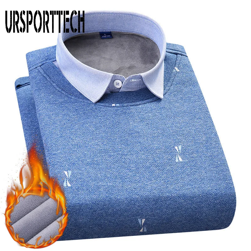 Мужская теплая зимняя рубашка с длинным рукавом и отложным воротником размеры до