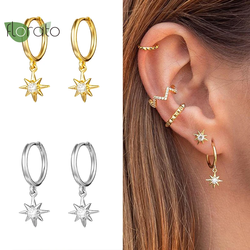 925 пробы серебряные серьги кольца со звездами для женщин крошечные обручи Huggie с