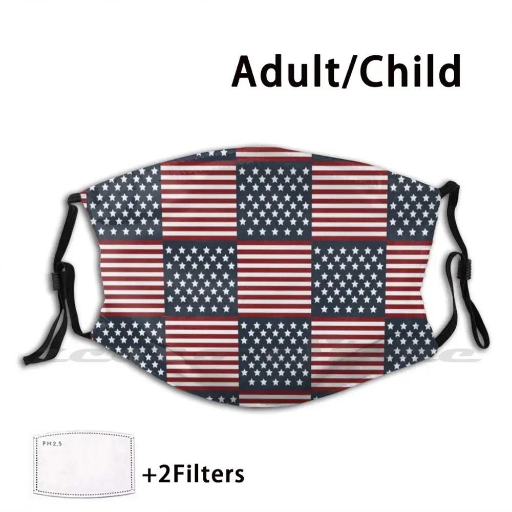 

America Flags Pattern-Blue , Red And White Usa Color Pattern Mask Cloth Washable DIY Filter Pm2.5 Adult Kids American Usa Us
