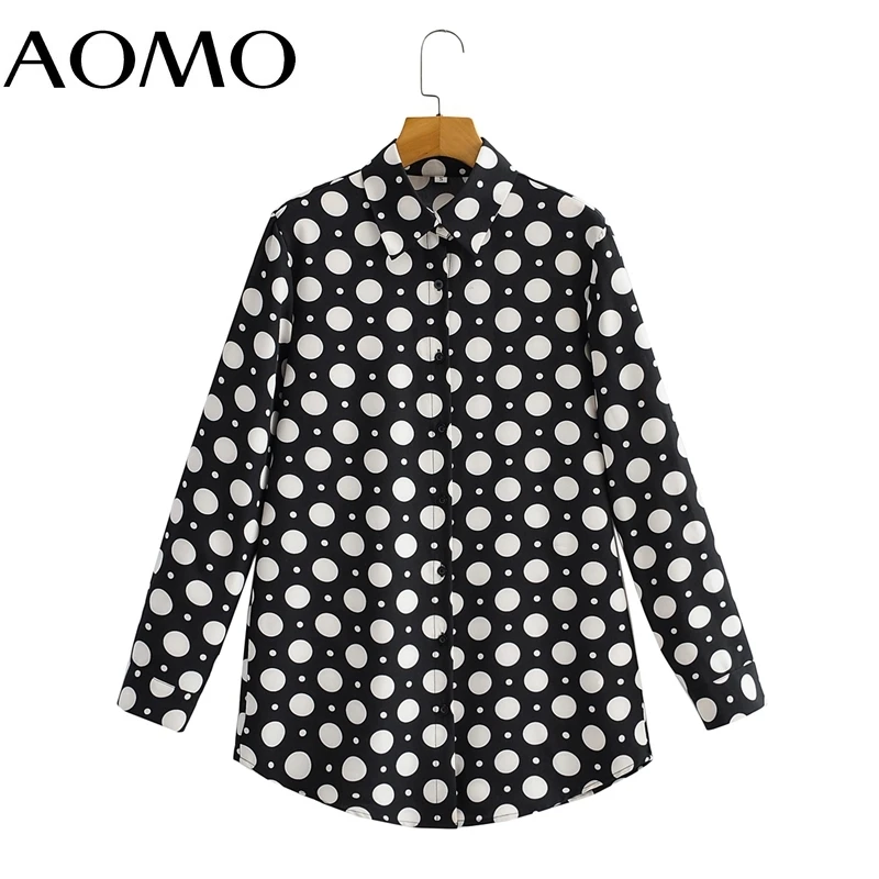 

Женская винтажная рубашка в горошек AOMO, с длинным рукавом, модель 2021 года, шикарная Женская свободная рубашка 1F79A
